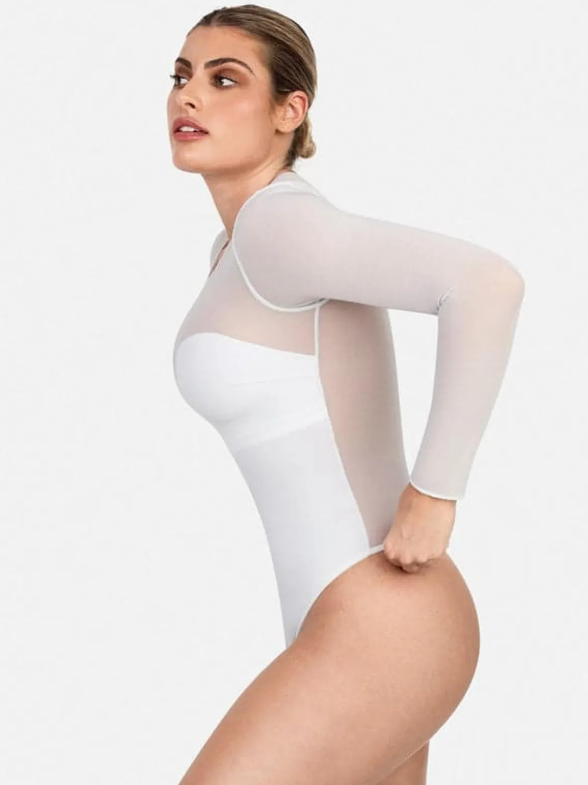 Shapewear Mesh Long Sleeve V-Back Slimming Maxi Dress