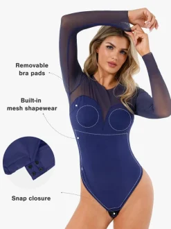 Shapewear Mesh Long Sleeve V-Back Slimming Maxi Dress
