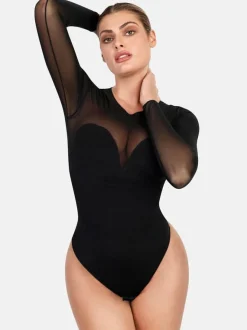 Shapewear Mesh Long Sleeve V-Back Slimming Maxi Dress