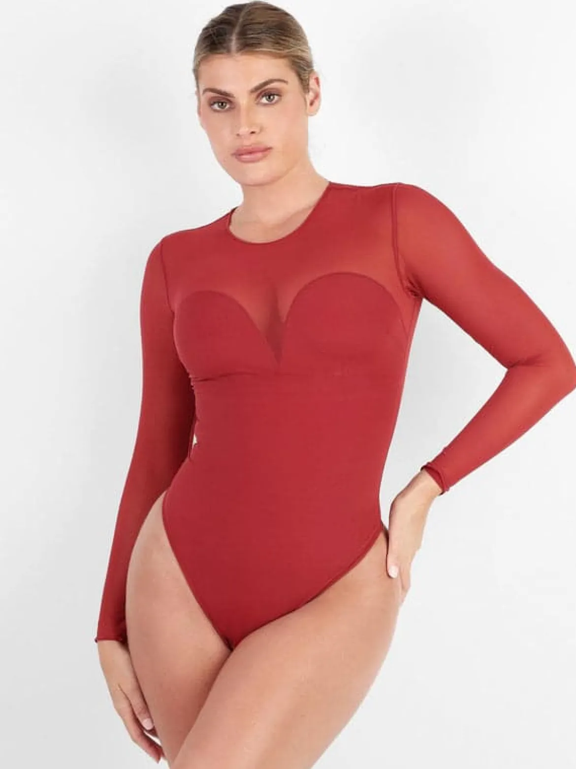 Shapewear Mesh Long Sleeve V-Back Slimming Maxi Dress