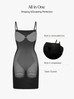 Shapewear Mesh Tummy Control Adjustable Strap Slip Dress