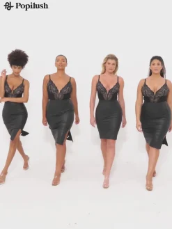 Shapewear Mock Neck Leather Sculpting Bodysuit Skirt Set