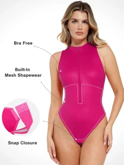 Shapewear Mock Neck Leather Sculpting Bodysuit Skirt Set