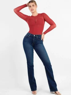 Shapewear Mock Neck Long Sleeve Floral Lace Bodysuit