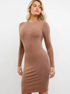 Shapewear Modal Long Sleeve Crew Neck Slimming Midi Dress