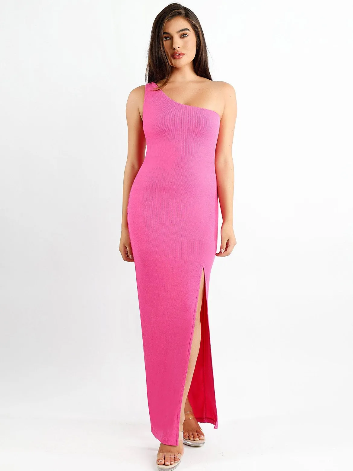 Shapewear Modal One Shoulder Front Slit Slimming Maxi Dress