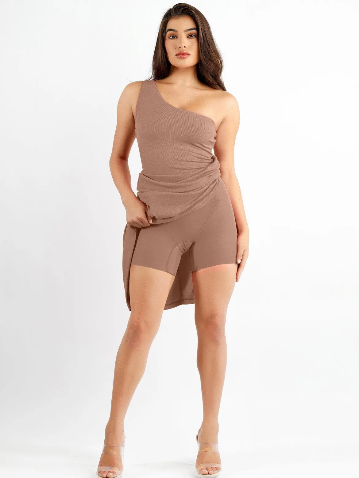 Shapewear Modal One Shoulder Front Slit Slimming Maxi Dress