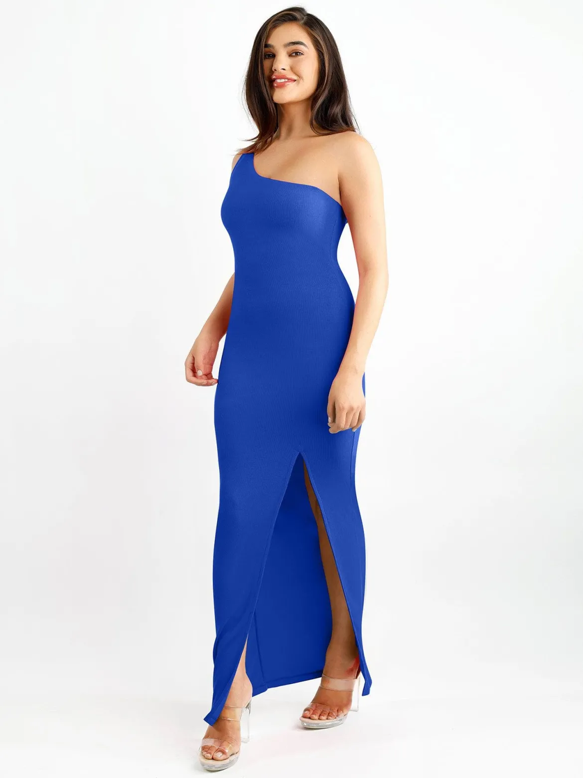 Shapewear Modal One Shoulder Front Slit Slimming Maxi Dress