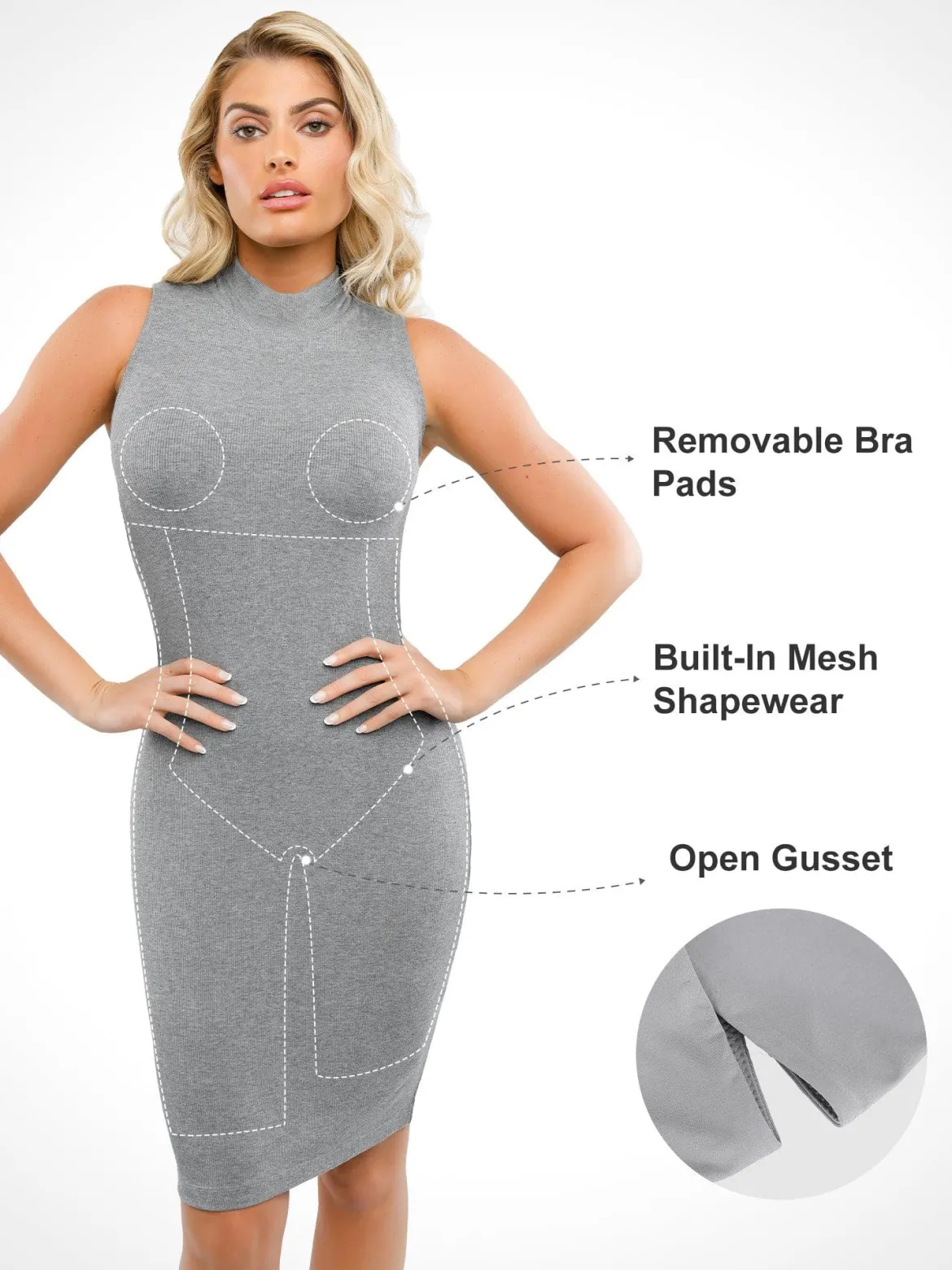 Shapewear Modal Sleeveless Mock Neck Slimming Midi Dress