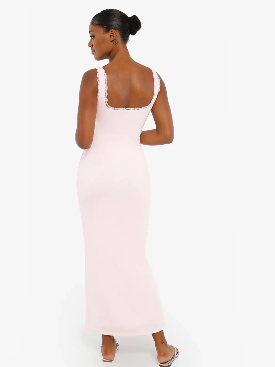 Shapewear Modal Slimming Lace Trim Henley Tank Maxi Dress