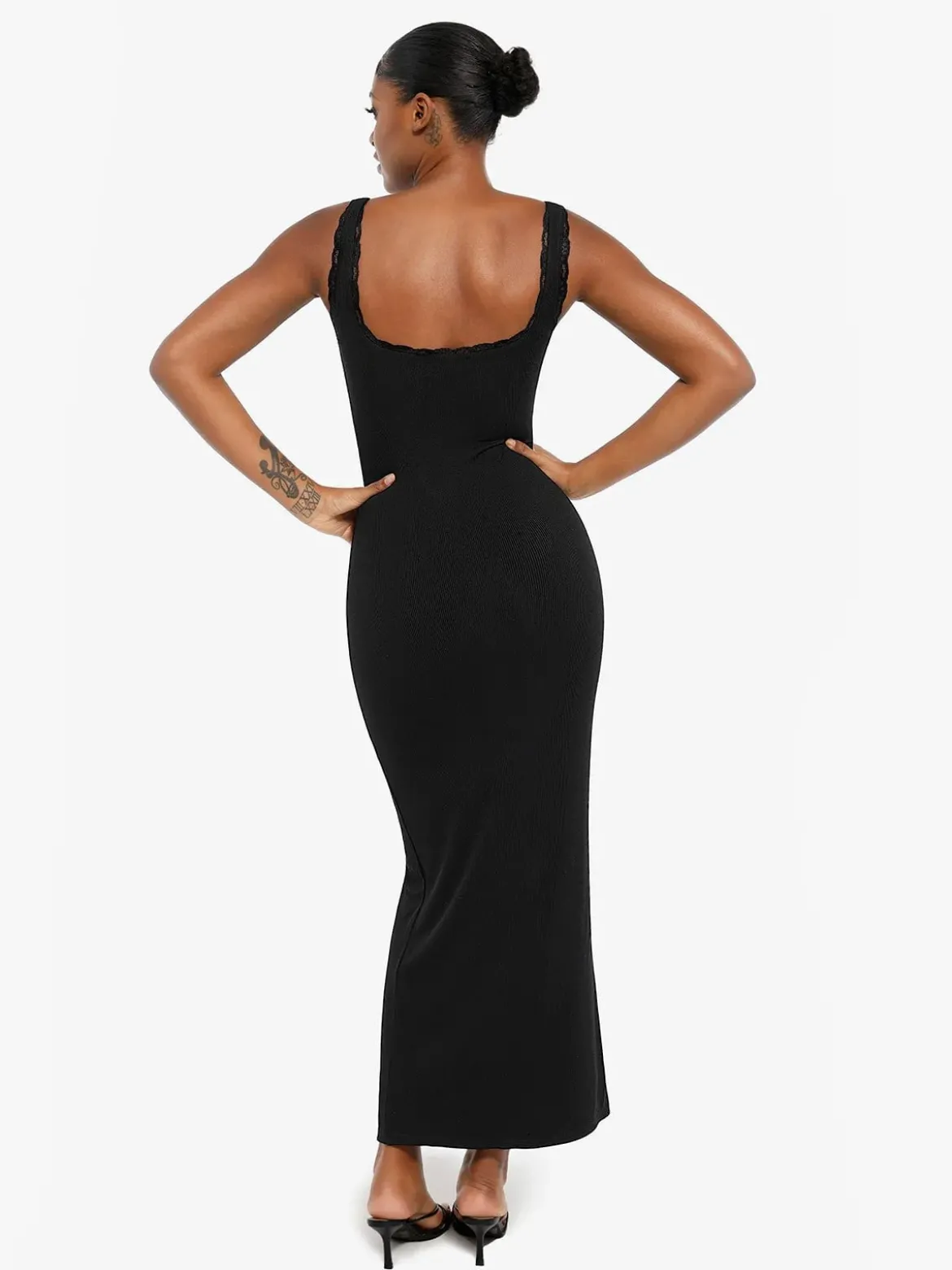 Shapewear Modal Slimming Lace Trim Henley Tank Maxi Dress