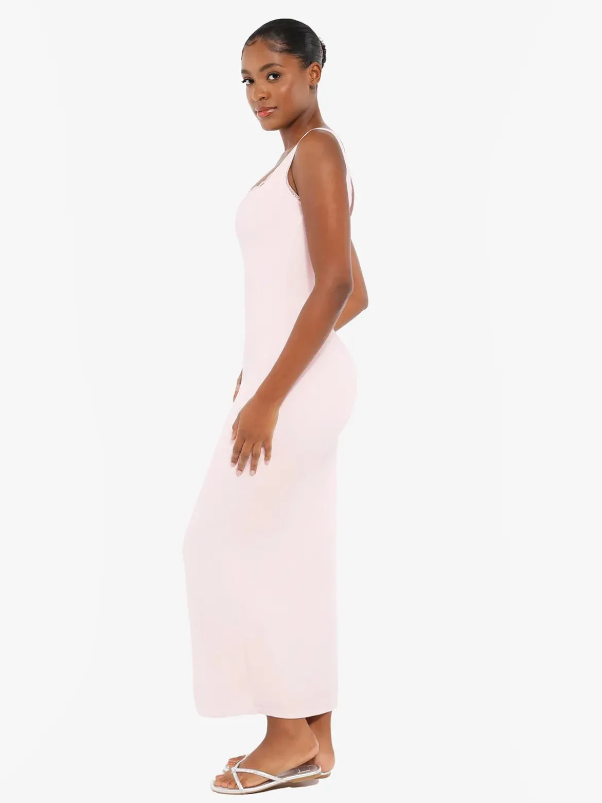 Shapewear Modal Slimming Lace Trim Henley Tank Maxi Dress