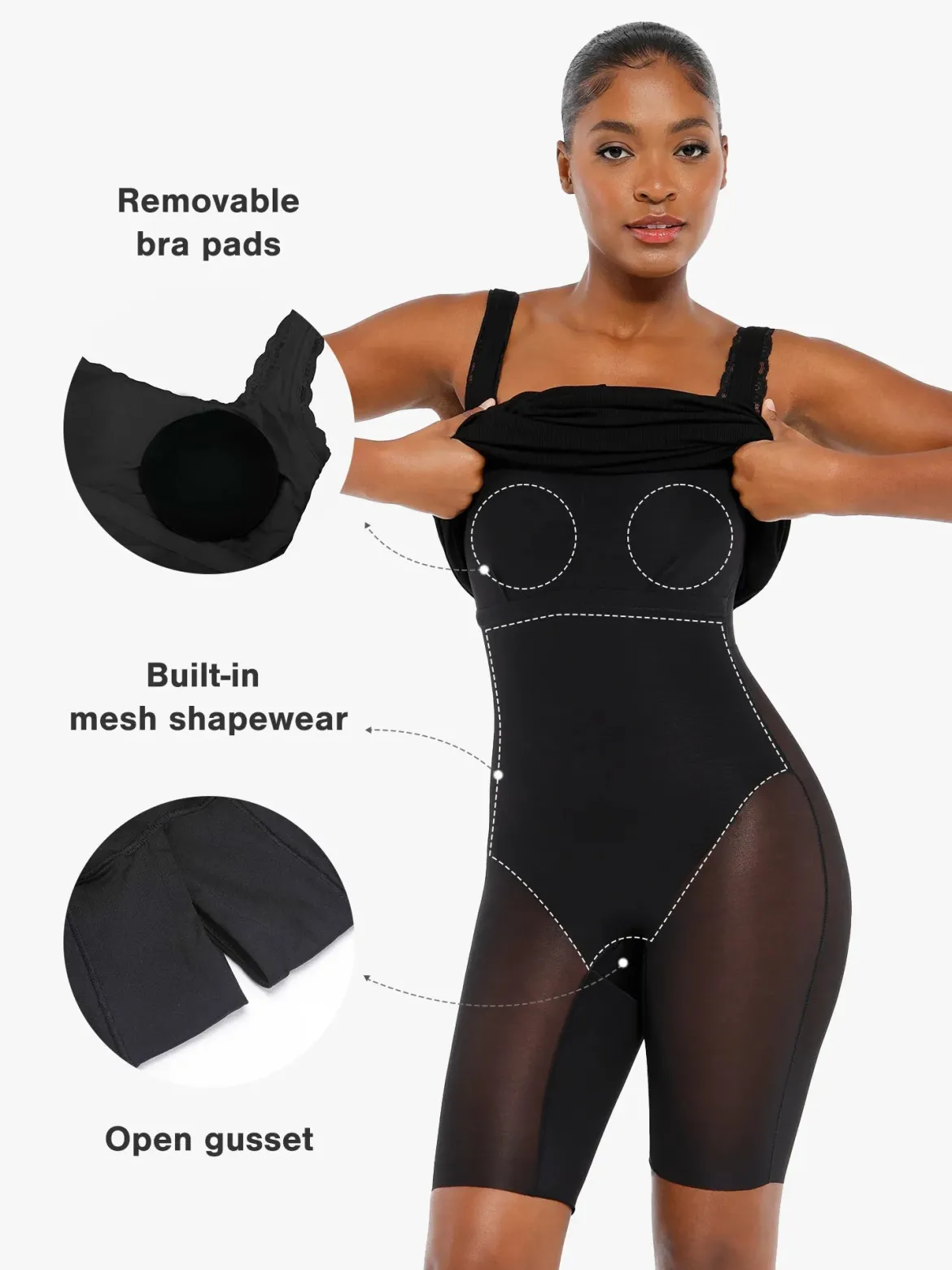 Shapewear Modal Slimming Lace Trim Henley Tank Maxi Dress