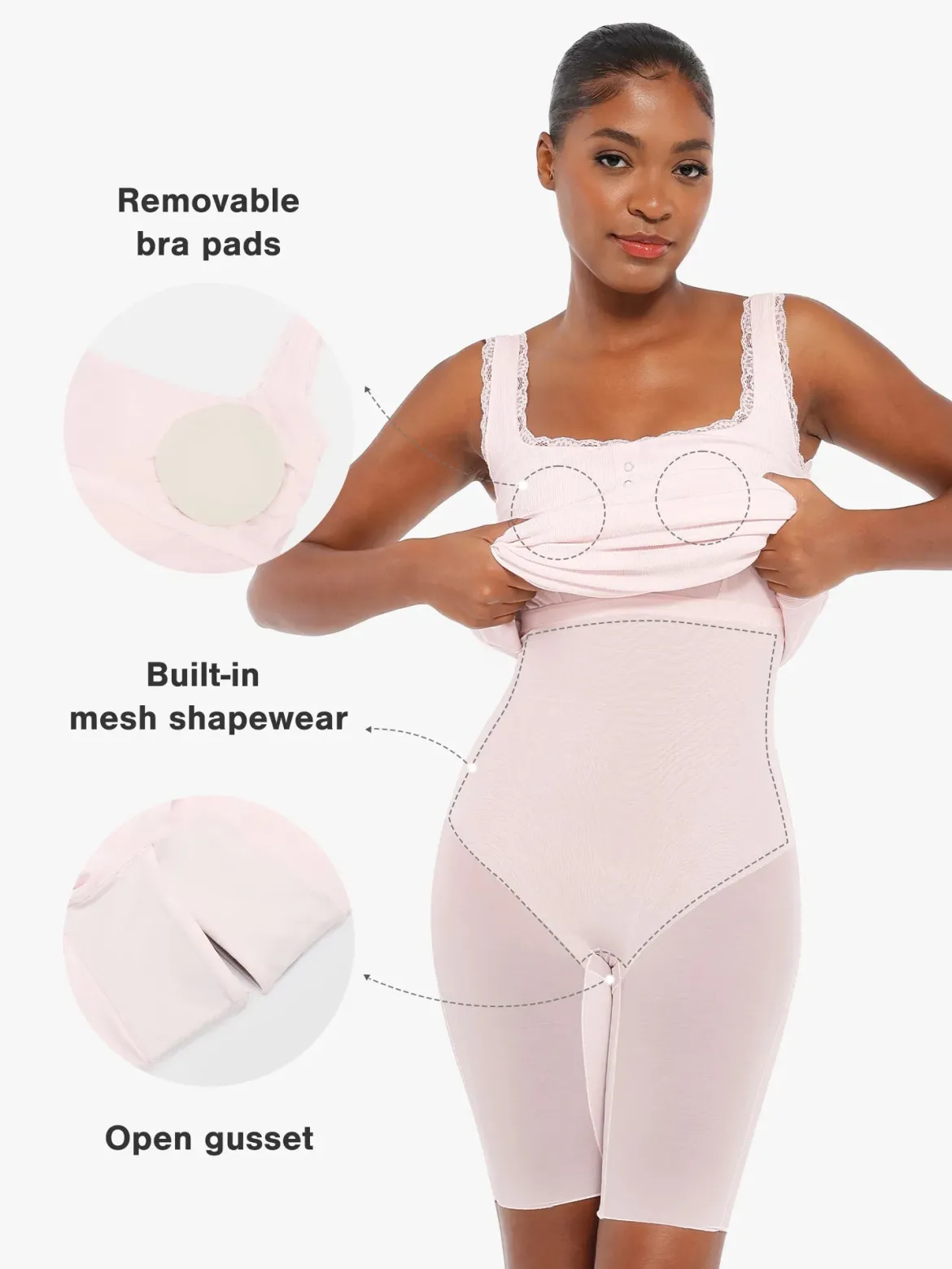 Shapewear Modal Slimming Lace Trim Henley Tank Maxi Dress