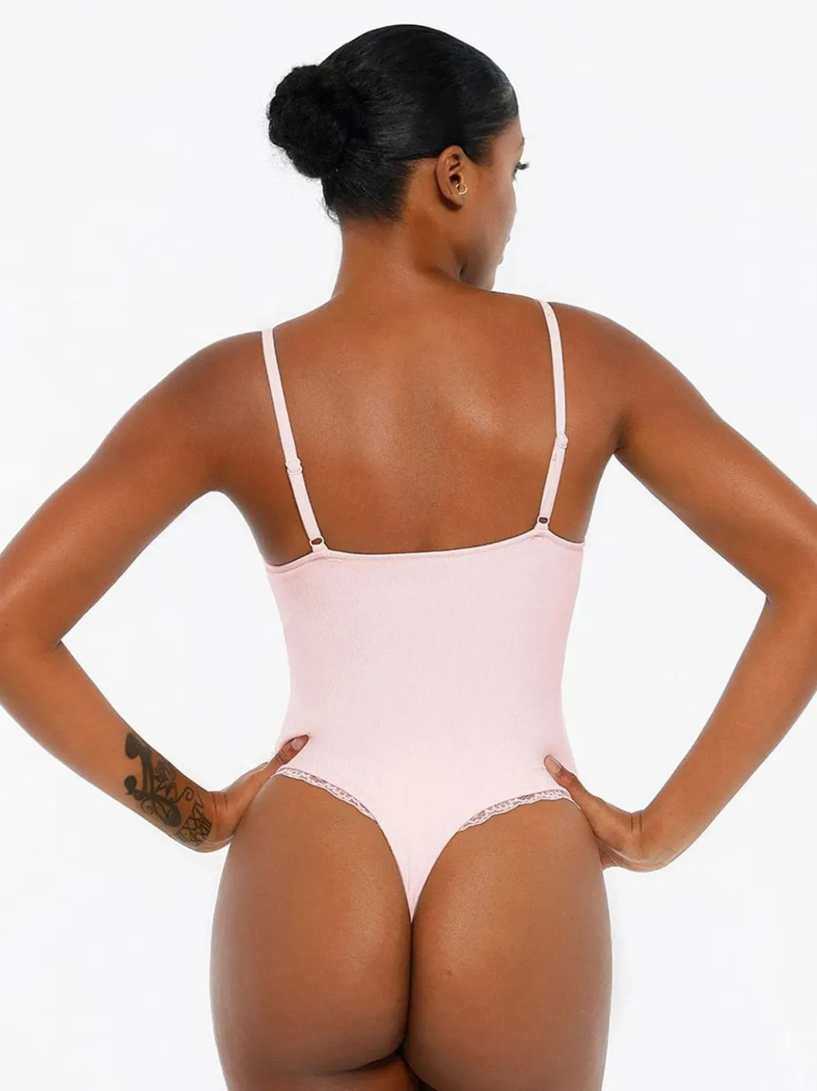 Shapewear Modal Strappy Lace Trim Sculpting Henley Bodysuit