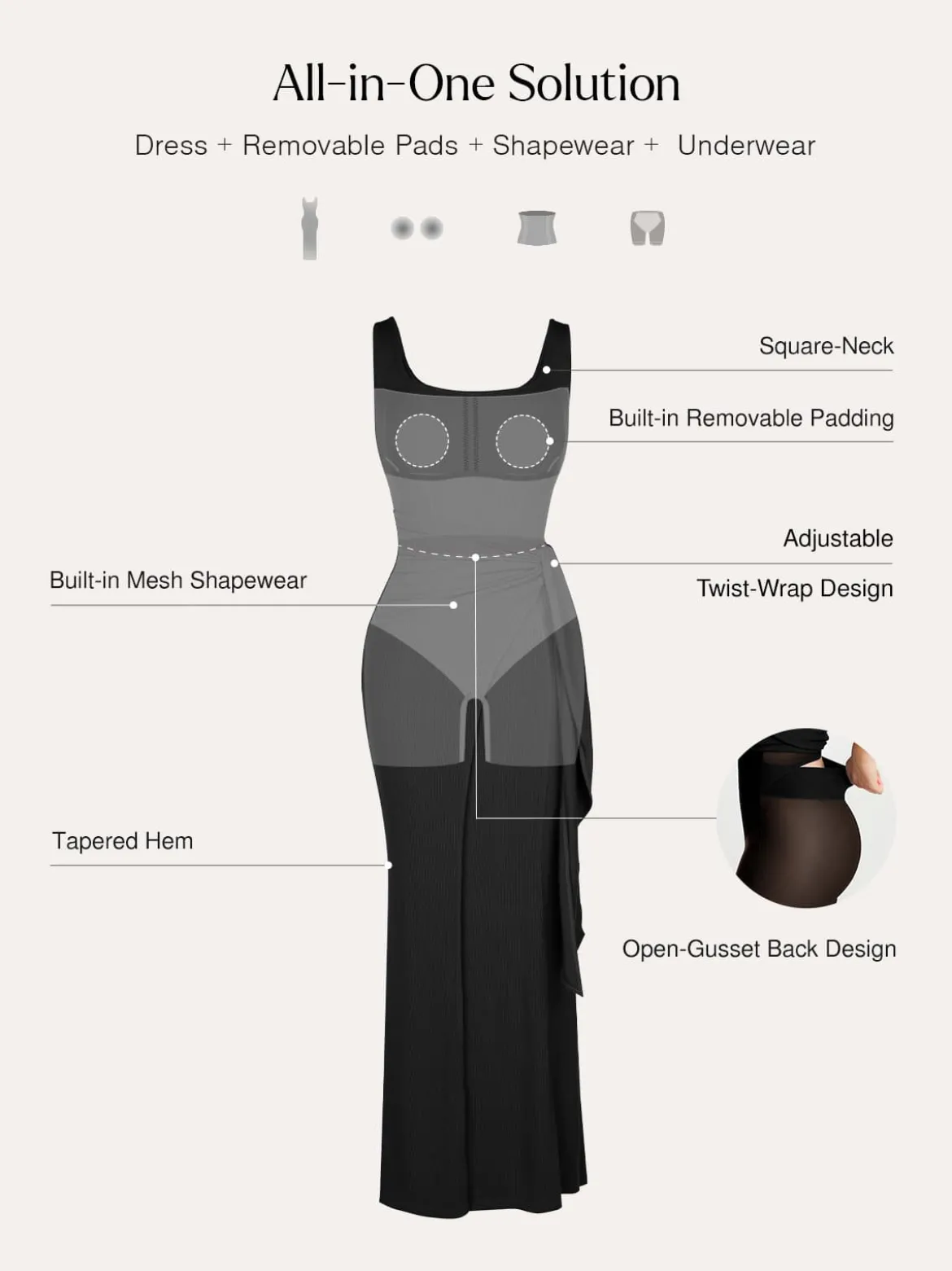 Shapewear Modal Twist Wrap Tummy Control Maxi Dress