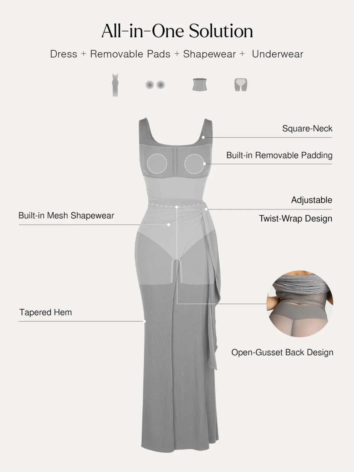 Shapewear Modal Twist Wrap Tummy Control Maxi Dress