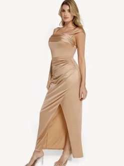 Shapewear Off Shoulder Shine Ruched Sculpting Maxi Dress