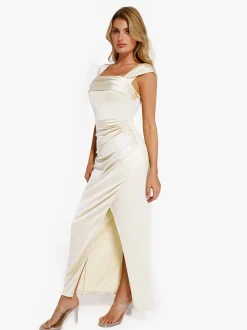 Shapewear Off Shoulder Shine Ruched Sculpting Maxi Dress