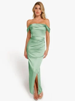 Shapewear Off Shoulder Shine Ruched Sculpting Maxi Dress
