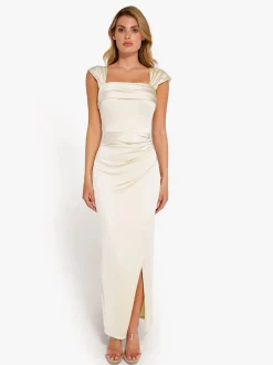 Shapewear Off Shoulder Shine Ruched Sculpting Maxi Dress