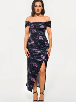 Shapewear Off Shoulder Shine Ruched Sculpting Maxi Dress