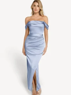 Shapewear Off Shoulder Shine Ruched Sculpting Maxi Dress