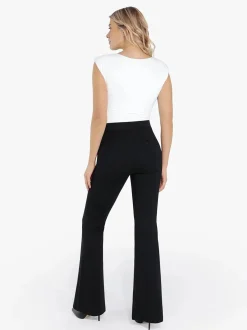 Shapewear Padded Shoulder Slimming Bodysuit Flare-Leg Pants Set
