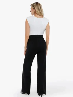 Shapewear Padded Shoulder Slimming Bodysuit Wide-Leg Pants Set