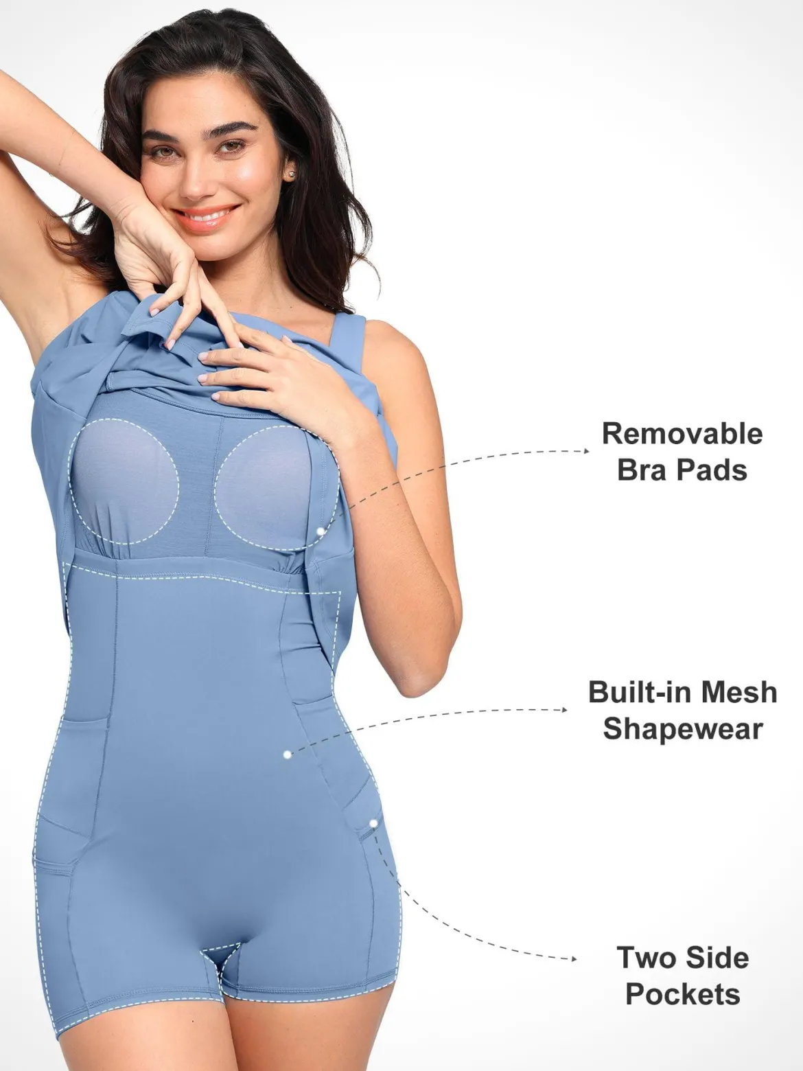 Shapewear Pet Hair Resistant Square Neck Workout Dress