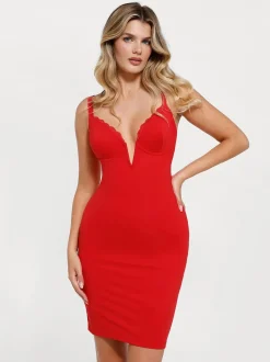 Shapewear Plunging V Lace Trim Bodycon Mini Dress