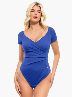 Shapewear Portrait Neckline Draped Sculpting Bodysuit