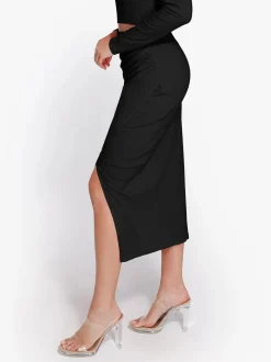 Shapewear Rib Modal Built In Sculpting Midi Wrap Skirt