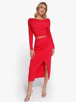 Shapewear Rib Modal Off-the-Shoulder Top Sculpting Skirt Set