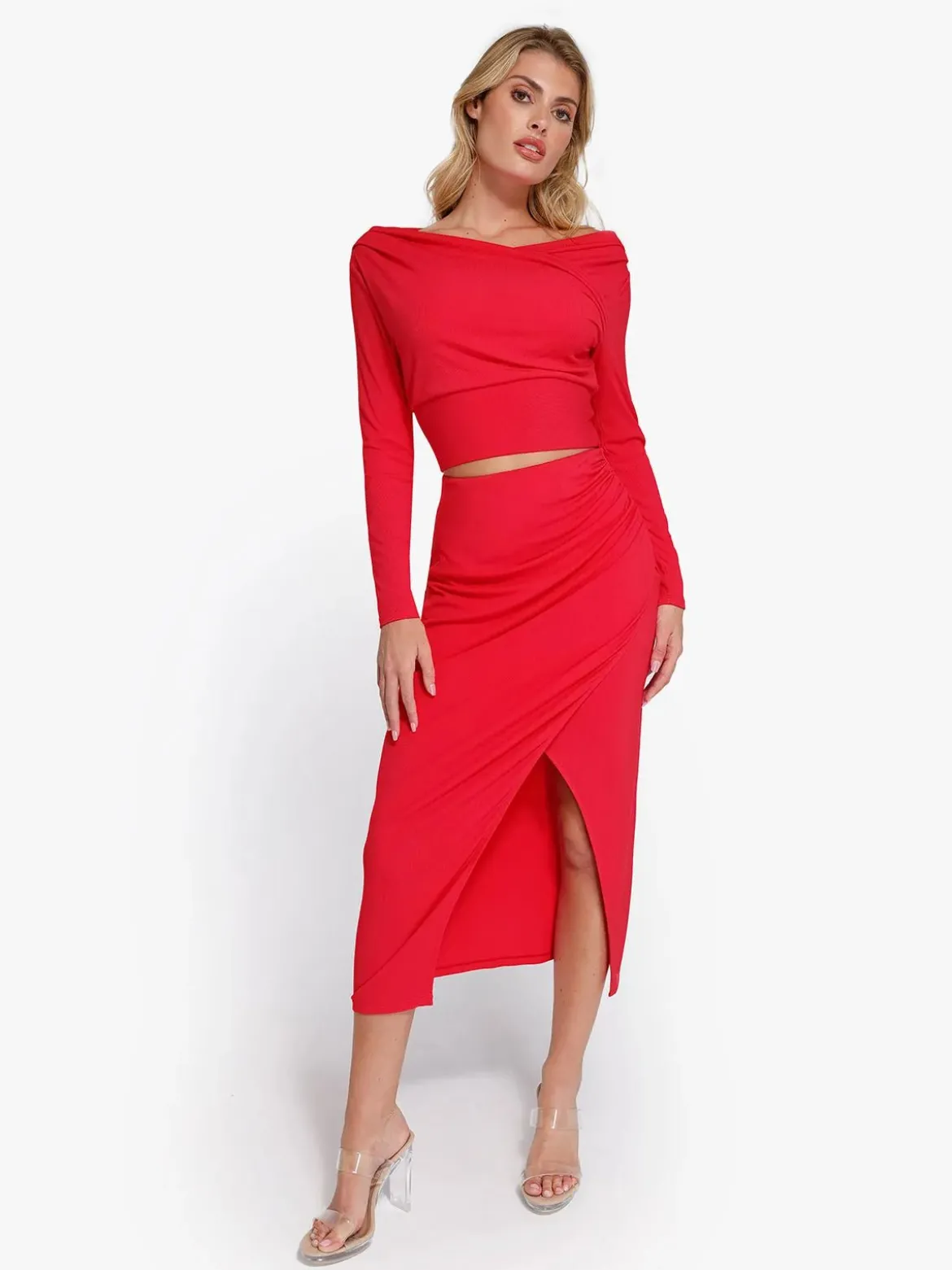Shapewear Rib Modal Off-the-Shoulder Top Sculpting Skirt Set