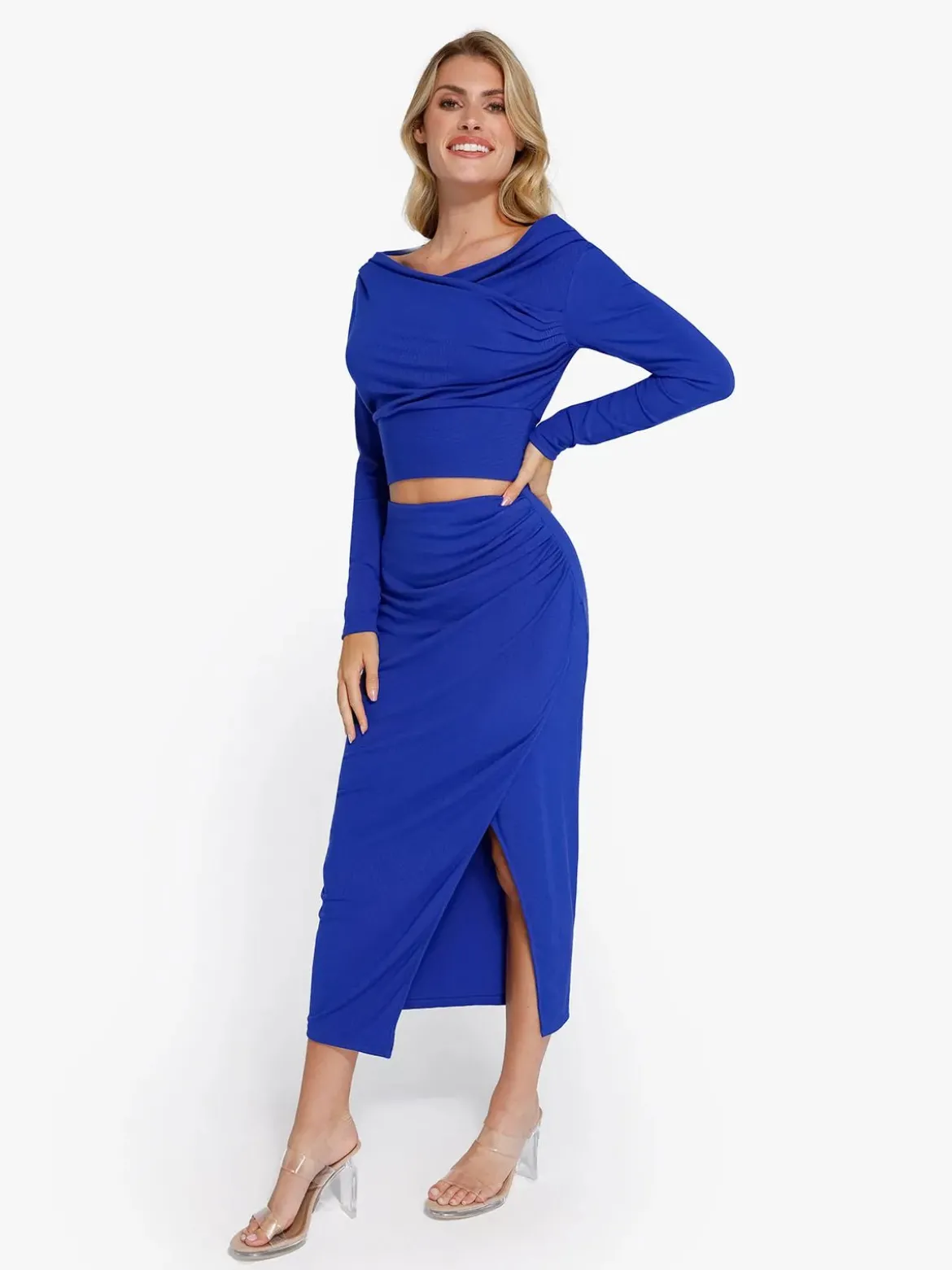 Shapewear Rib Modal Off-the-Shoulder Top Sculpting Skirt Set