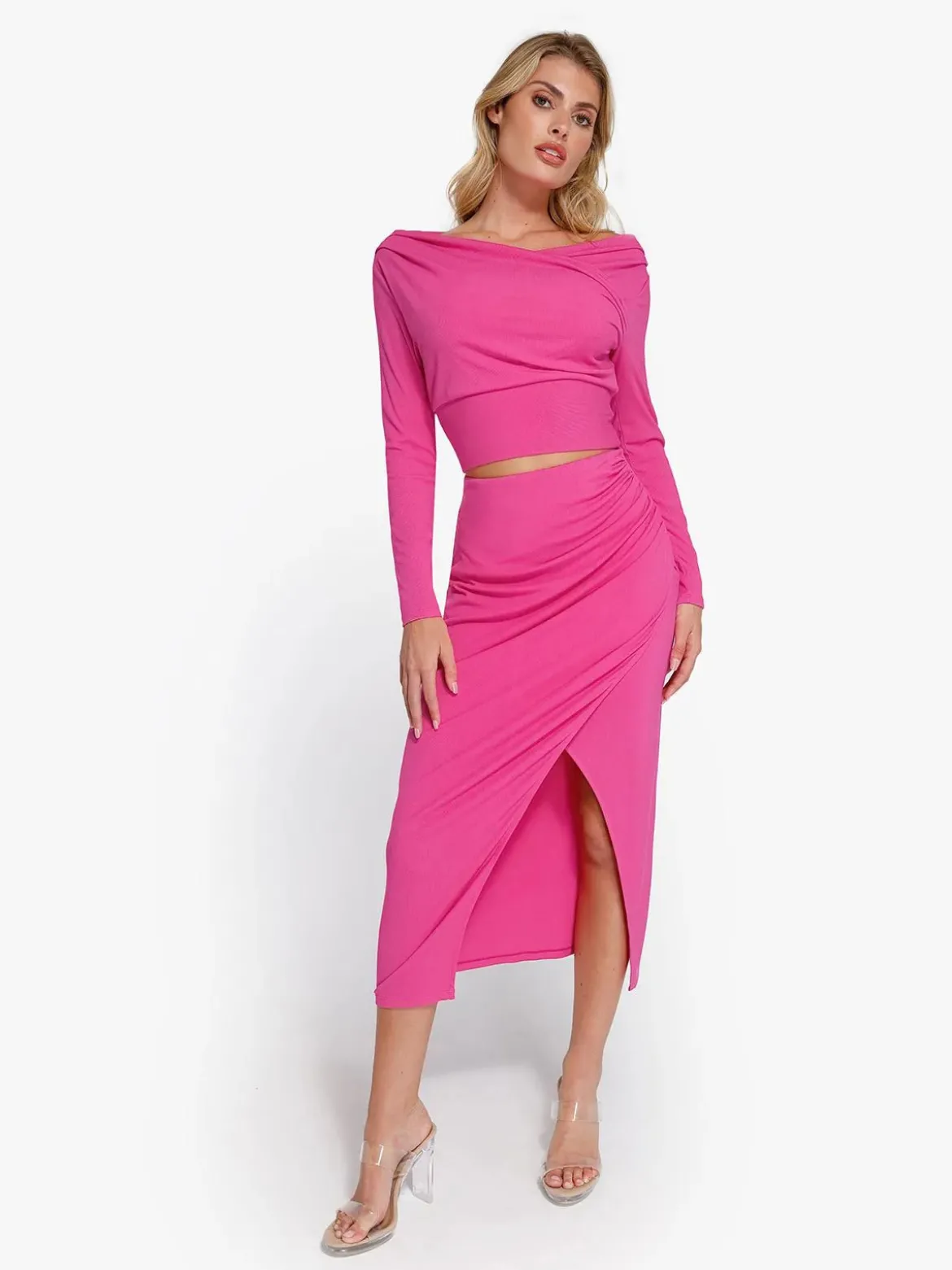 Shapewear Rib Modal Off-the-Shoulder Top Sculpting Skirt Set