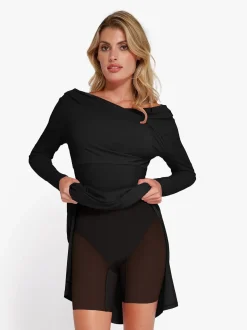 Shapewear Rib Modal Off-the-Shoulder Top Sculpting Skirt Set