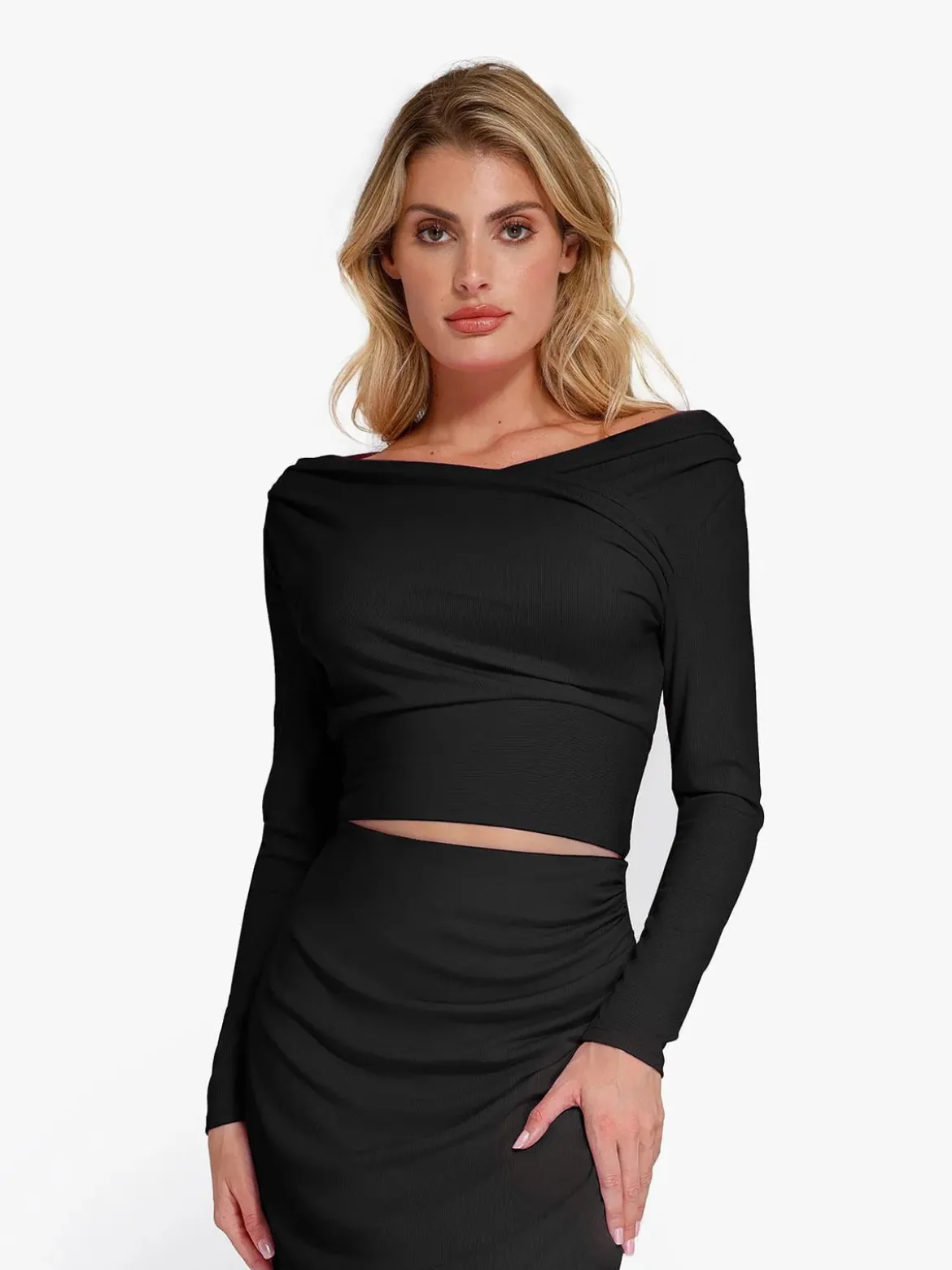 Shapewear Rib Modal Off-the-Shoulder Top Sculpting Skirt Set