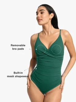 Shapewear Ruched Cross-Front Sculpting One-Piece Swimsuit