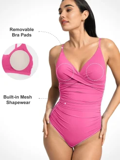 Shapewear Ruched Cross-Front Sculpting One-Piece Swimsuit