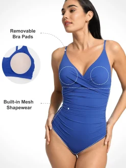 Shapewear Ruched Cross-Front Sculpting One-Piece Swimsuit