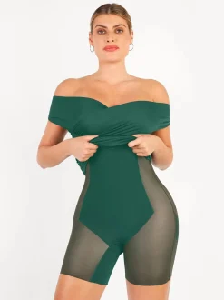 Shapewear Ruched Off-Shoulder Sculpting Midi Dress