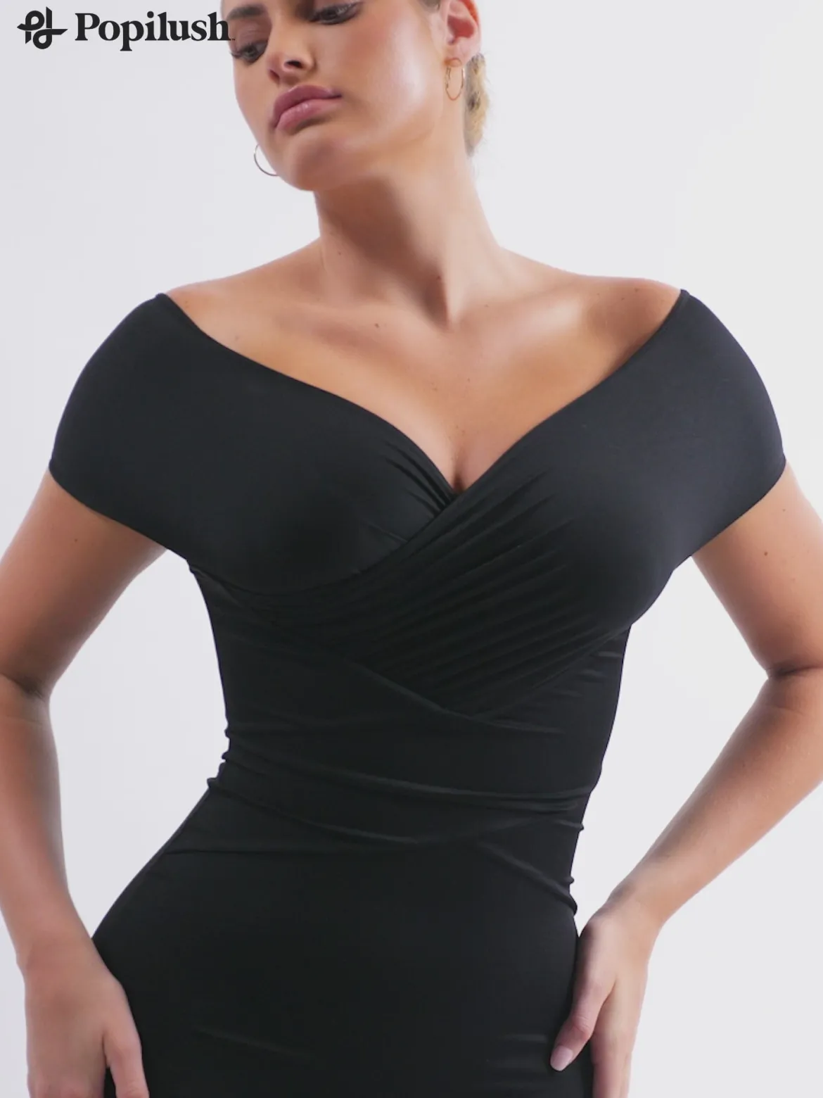 Shapewear Ruched Off-Shoulder Sculpting Midi Dress