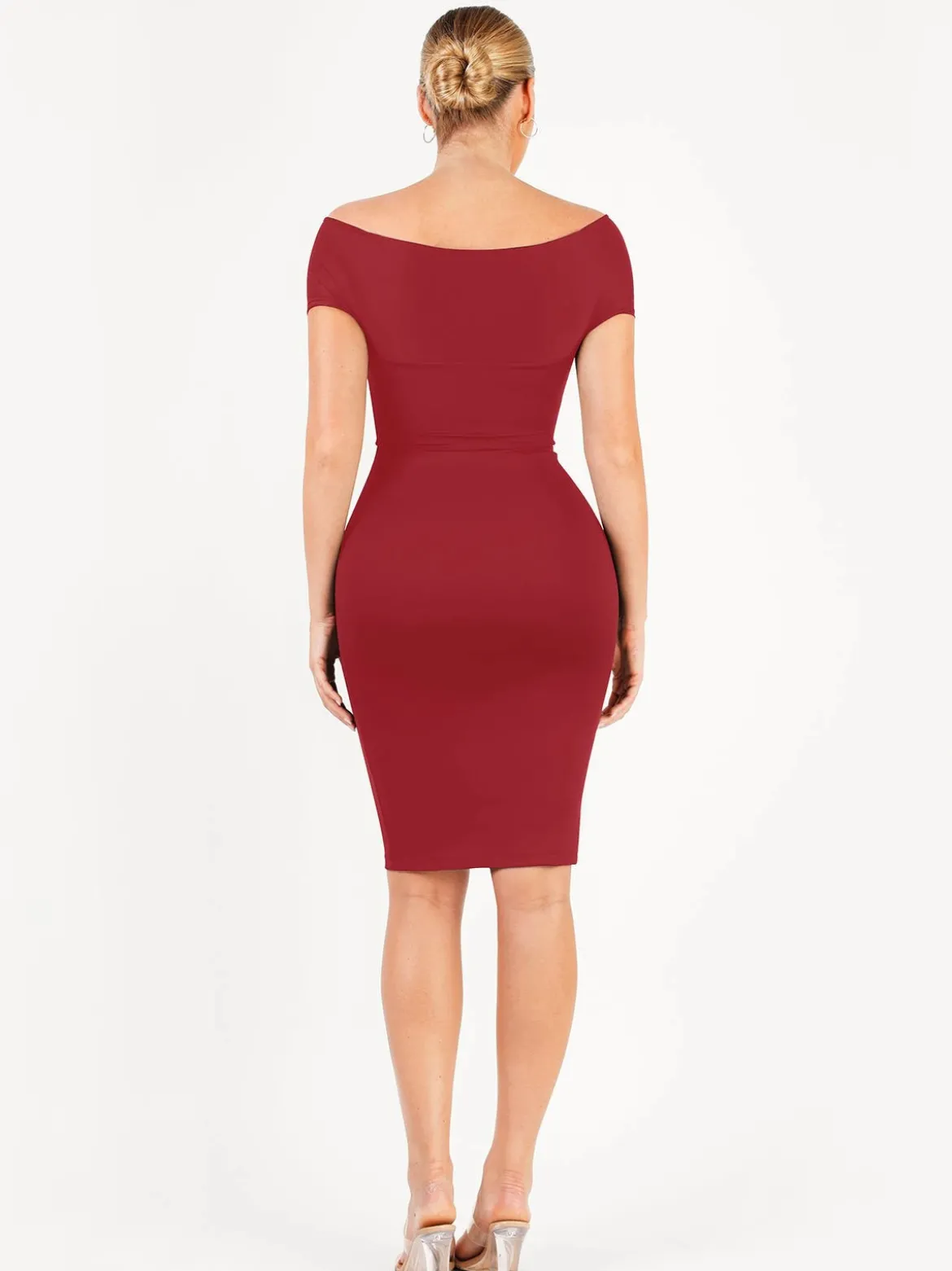 Shapewear Ruched Off-Shoulder Sculpting Midi Dress