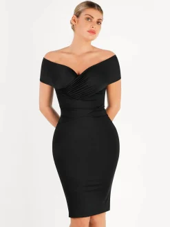 Shapewear Ruched Off-Shoulder Sculpting Midi Dress