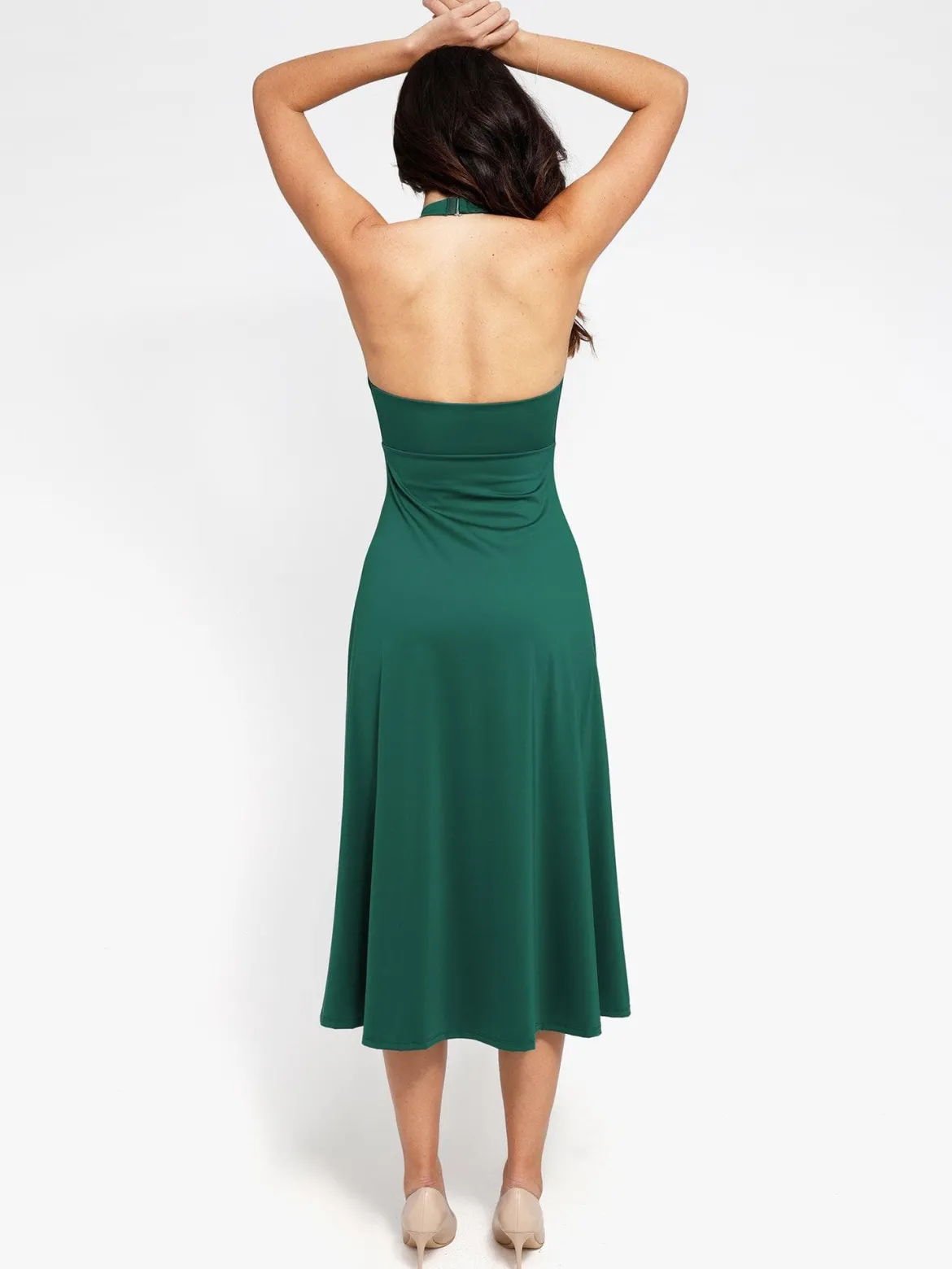 Shapewear Sculpting Backless Halter A-Line Midi Dress