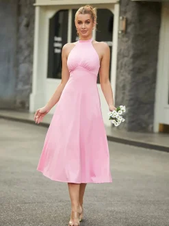 Shapewear Sculpting Backless Halter A-Line Midi Dress