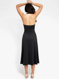 Shapewear Sculpting Backless Halter A-Line Midi Dress