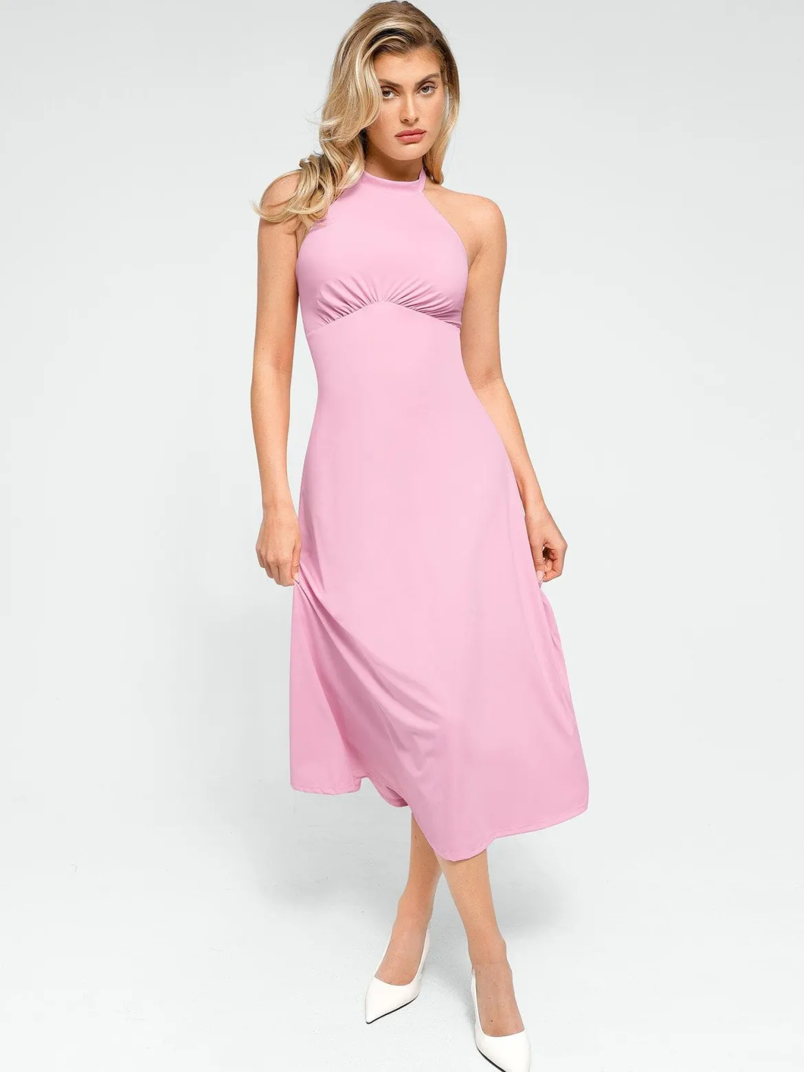 Shapewear Sculpting Backless Halter A-Line Midi Dress